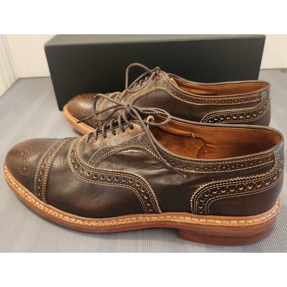 Allen Edmonds Strandmok Brown Leather Cap Toe Brogue Oxford Shoes Mens 9.5